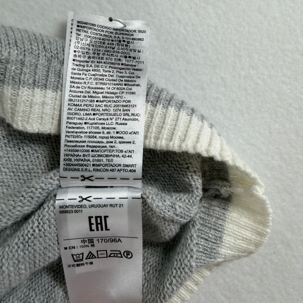 GAP Women's Grey White Stripe Short Sleeve Knit Sweater Medium 100% Cotton - Picture 7 of 11